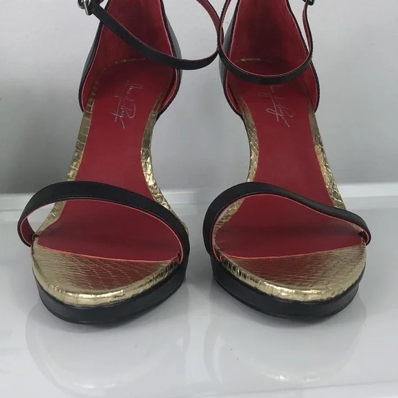 NWOB Shoes of Prey Stiletto Platform Heel Open Toe Ankle Strap Leather Black 10 - Picture 2 of 14